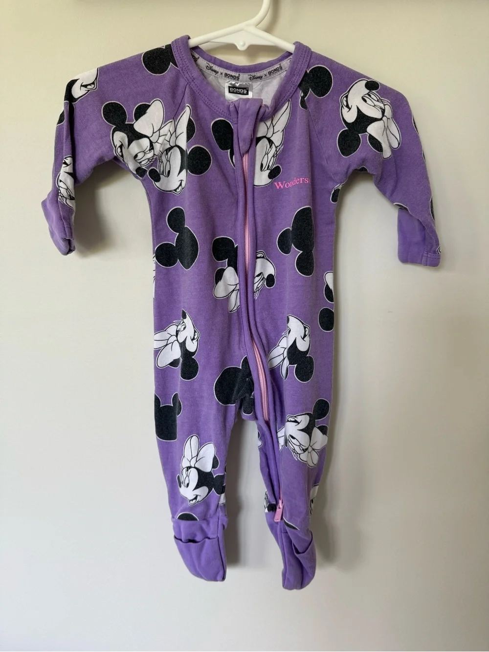 Disney x BONDS Purple Minnie Mouse Wondersuit One-Piece Sleeper size 000 (0-3m)